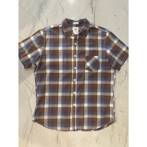Mens Fossil Short Sleeve Button Down Plaid 100% Cotton Shirt Size XL